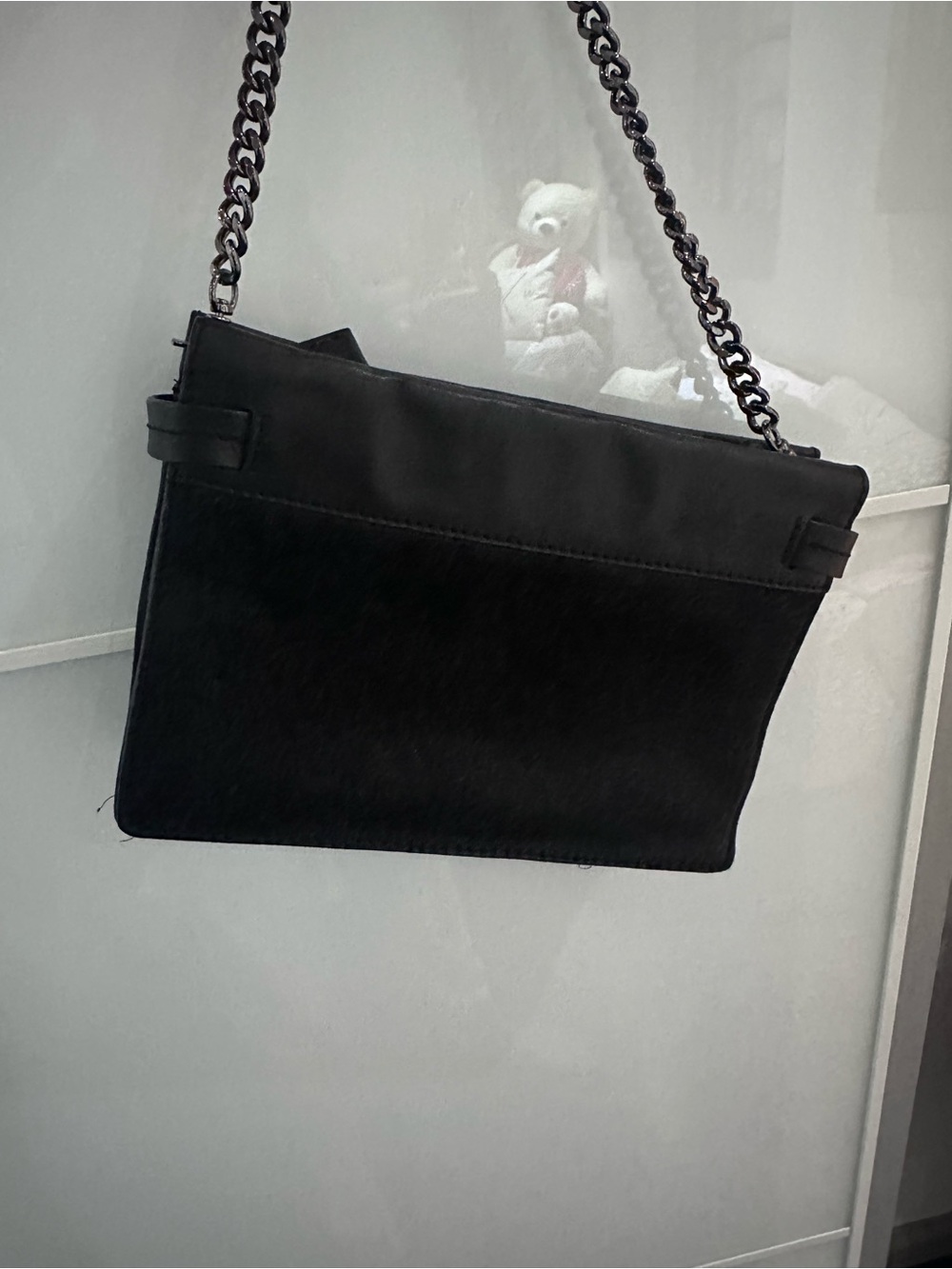 Botkier Black Calf Hair Leather Chain Strap Shoulder Bag Purse